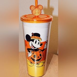 Halloween Mickey Mouse tumbler with Mickey pumpkin straw stopper.